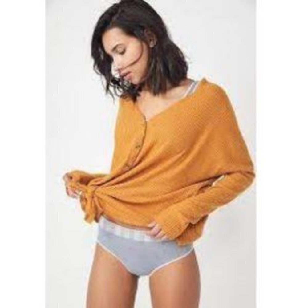 Urban Outfitters Orange Waffle Knit Jojo Thermal Long Sleeve Top Medium